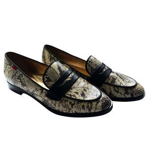 MARC JOSEPH Bryant Park Leather Penny Snakeskin Penny Loafers Black Brown NWOT 6